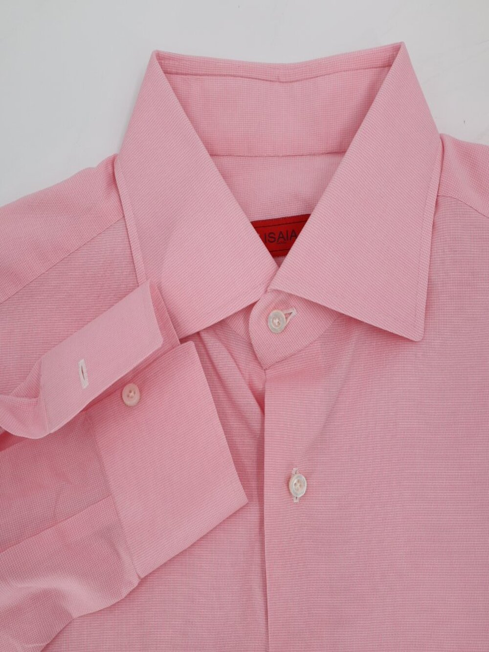 Isaia Dress Shirt Mens XL Bespoke micro Houndstooth Long Sleeve Made In Italy
